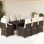 vidaXL Set mobilier de grădină cu perne, 9 piese, maro, poliratan