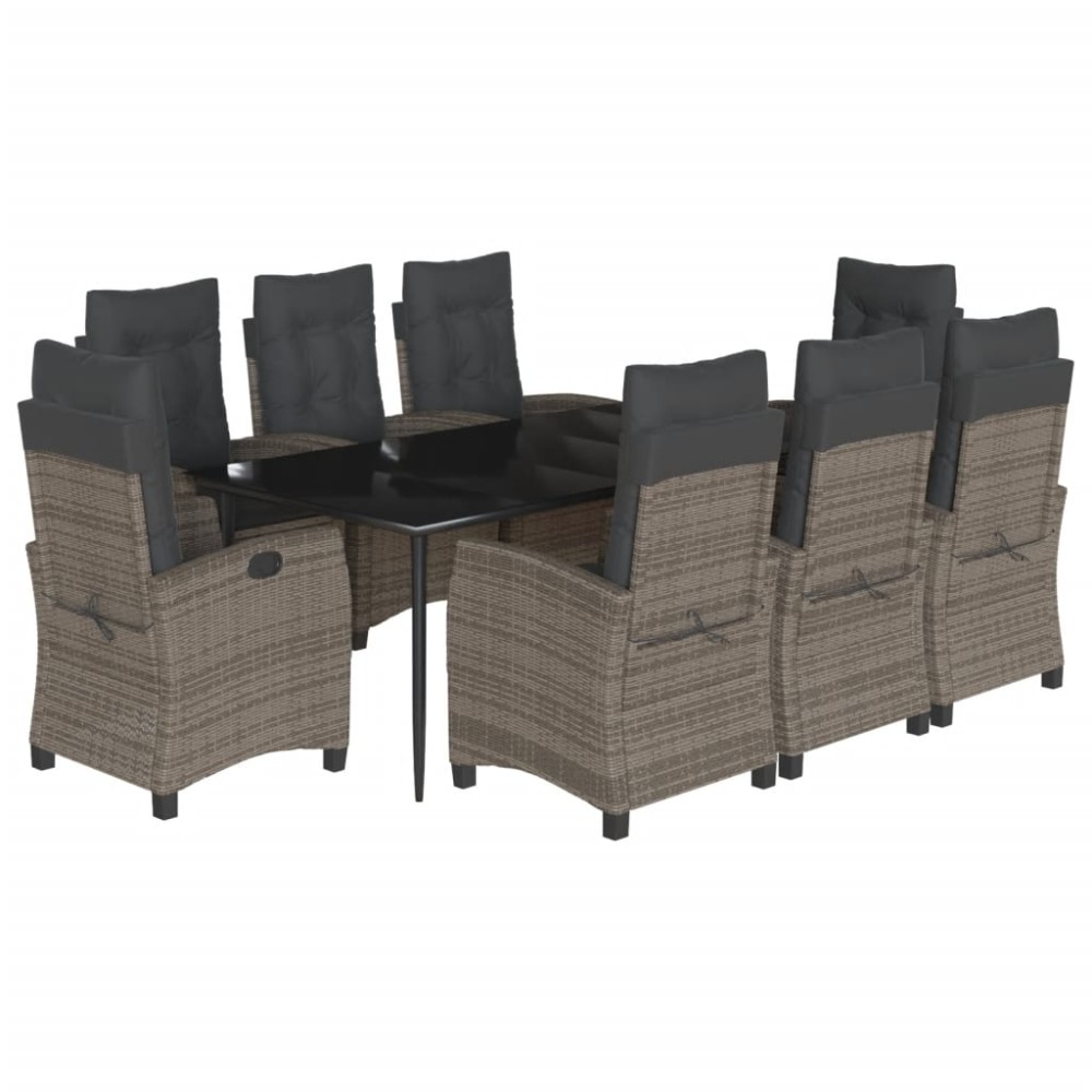 vidaXL Set mobilier grădină cu perne, 9 piese, gri, poliratan