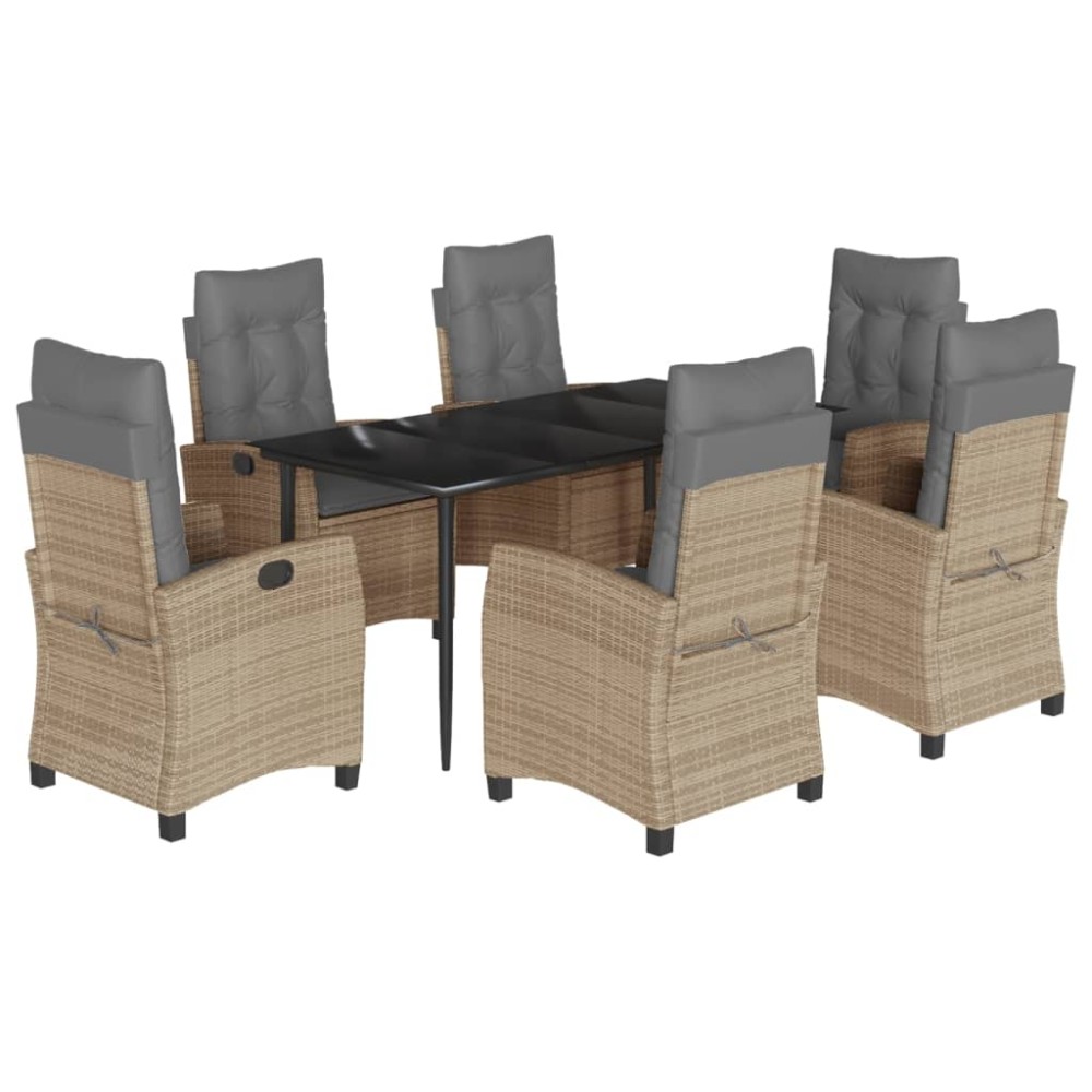 vidaXL Set mobilier pentru grădină, 7 piese, cu perne, bej, poliratan