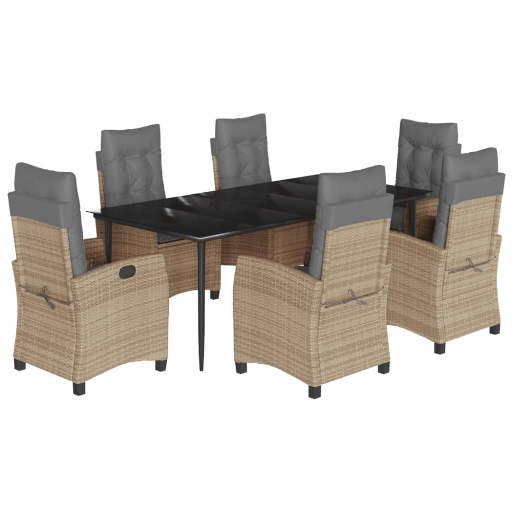 vidaXL Set mobilier pentru grădină, 7 piese, cu perne, bej, poliratan