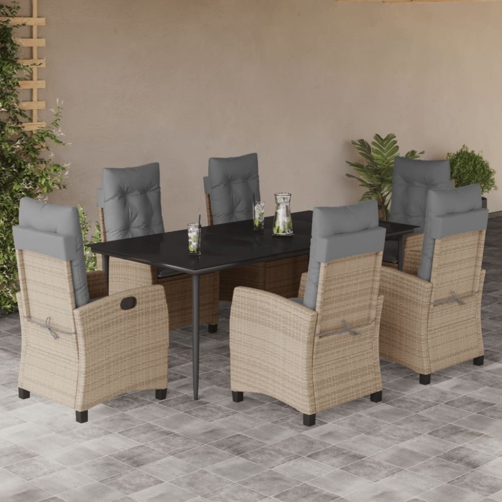 vidaXL Set mobilier pentru grădină, 7 piese, cu perne, bej, poliratan