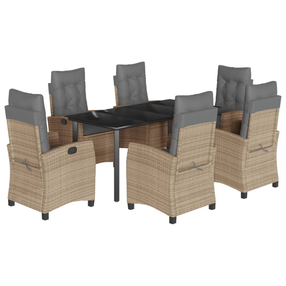vidaXL Set mobilier pentru grădină, 7 piese, cu perne, bej, poliratan