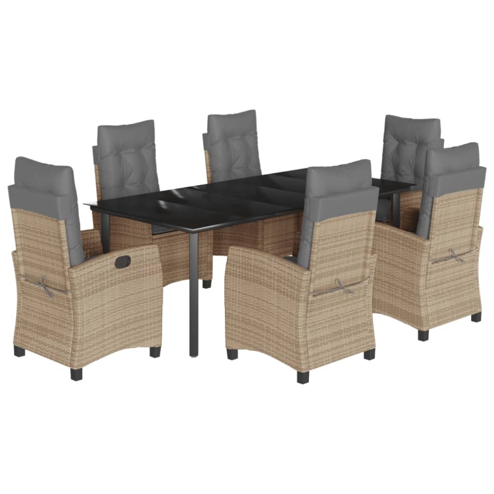 vidaXL Set mobilier pentru grădină, 7 piese, cu perne, bej, poliratan