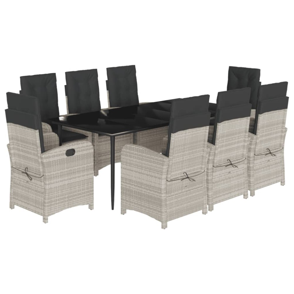 vidaXL Set mobilier grădină cu perne, 9 piese, gri deschis, poliratan