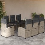 vidaXL Set mobilier grădină cu perne, 9 piese, gri deschis, poliratan