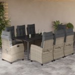 vidaXL Set mobilier grădină cu perne, 9 piese, gri deschis, poliratan vidaXL Set mobilier grădină cu perne, 9 piese, gri deschis, poliratan