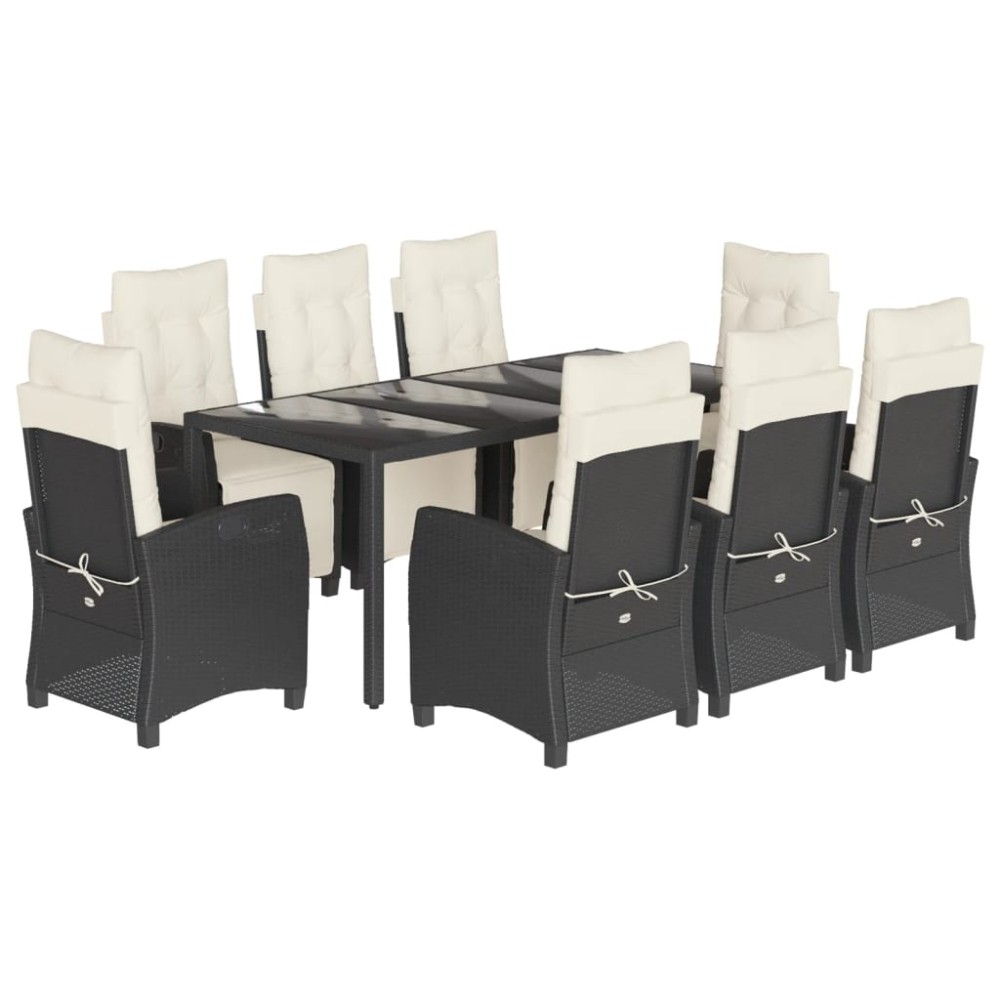 vidaXL Set mobilier de grădină cu perne, 9 piese, negru, poliratan