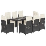 vidaXL Set mobilier de grădină cu perne, 9 piese, negru, poliratan vidaXL Set mobilier de grădină cu perne, 9 piese, negru, poliratan