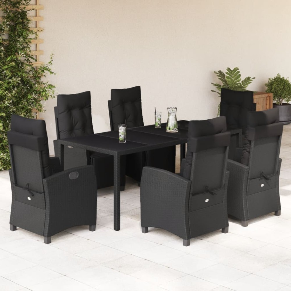 vidaXL Set mobilier de grădină cu perne, 7 piese, negru, poliratan