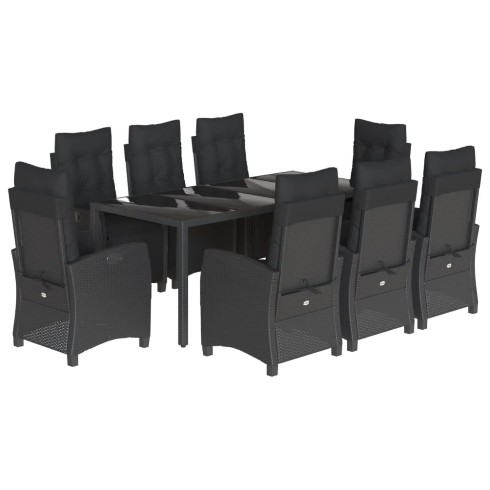 vidaXL Set mobilier de grădină cu perne, 9 piese, negru, poliratan