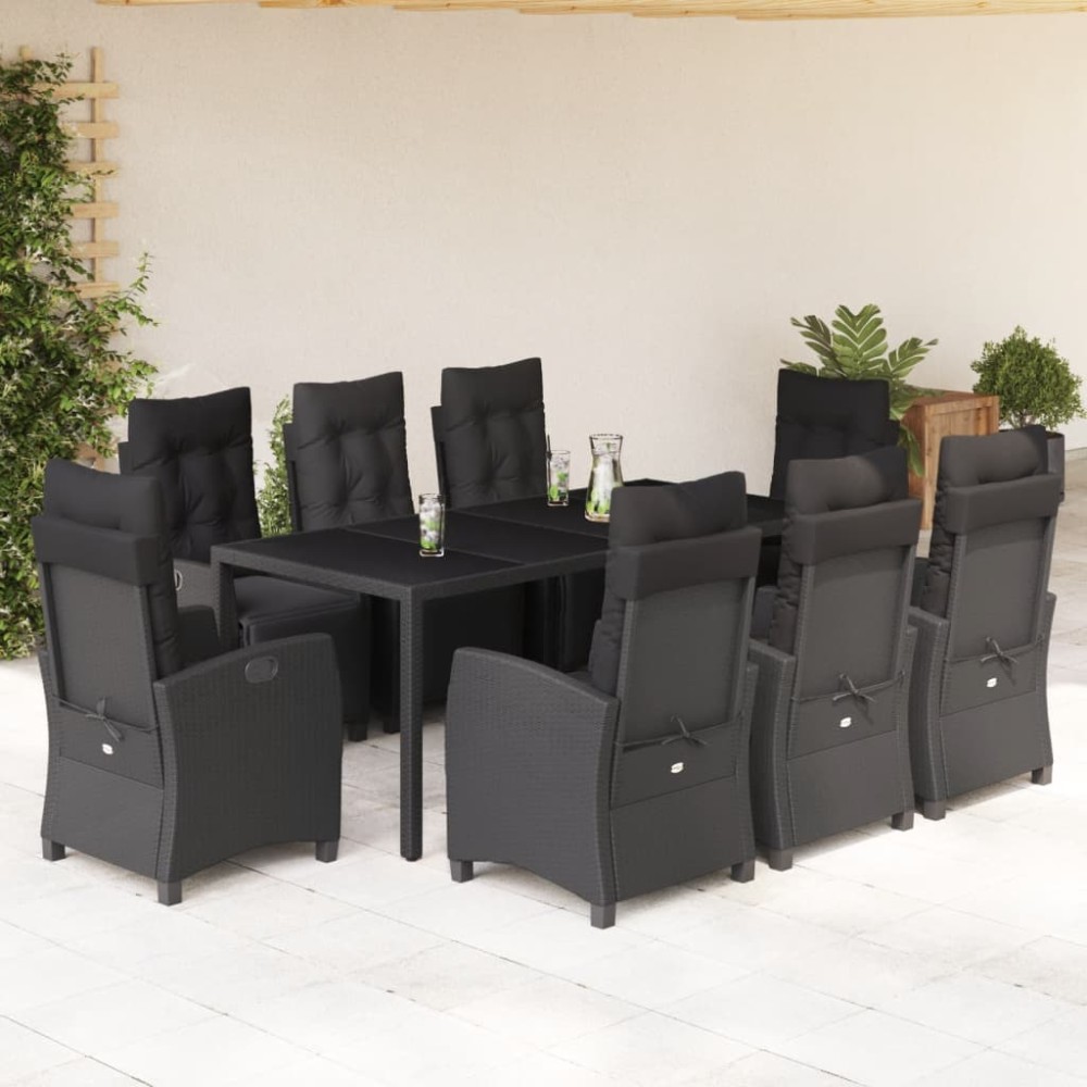 vidaXL Set mobilier de grădină cu perne, 9 piese, negru, poliratan