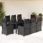 vidaXL Set mobilier de grădină cu perne, 9 piese, negru, poliratan vidaXL Set mobilier de grădină cu perne, 9 piese, negru, poliratan