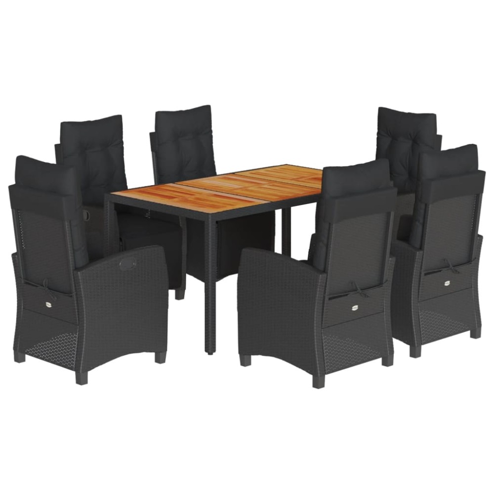 vidaXL Set mobilier de grădină cu perne, 7 piese, negru, poliratan