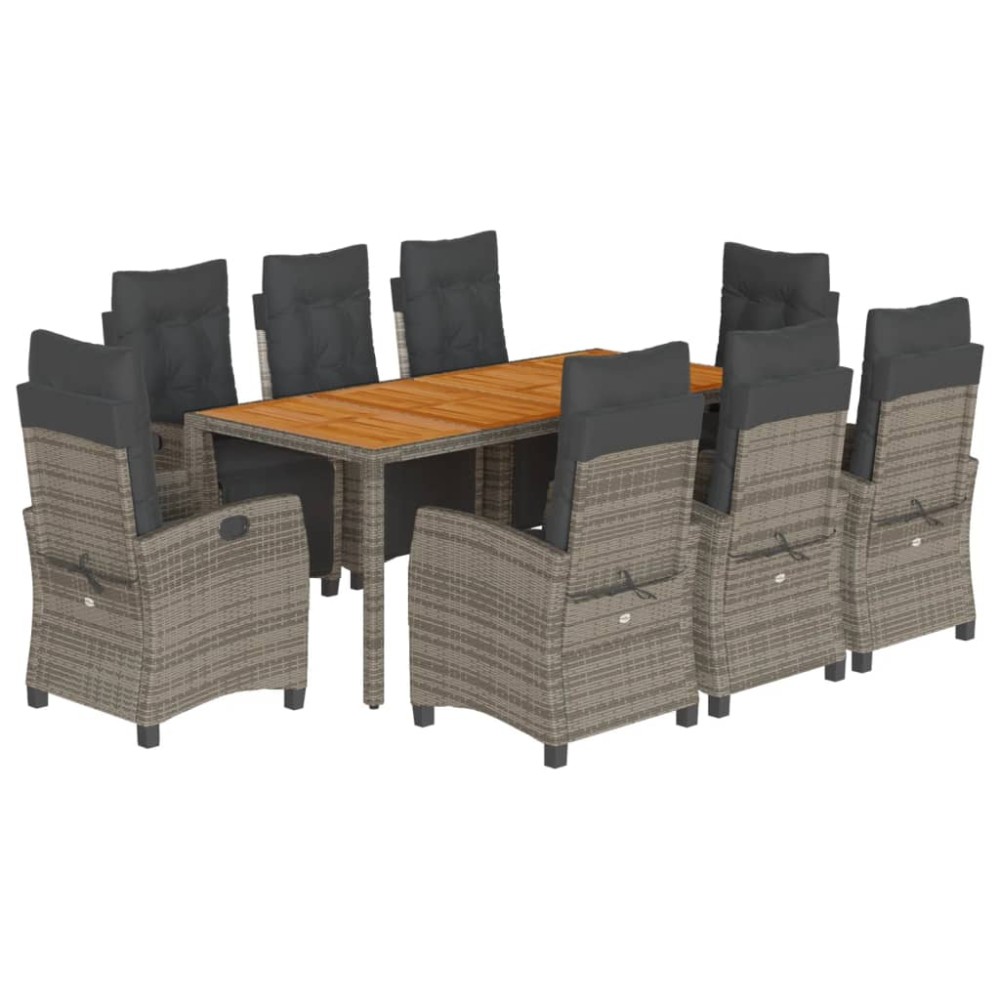 vidaXL Set mobilier grădină cu perne, 9 piese, gri, poliratan