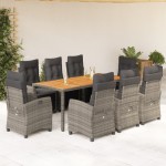 vidaXL Set mobilier grădină cu perne, 9 piese, gri, poliratan vidaXL Set mobilier grădină cu perne, 9 piese, gri, poliratan