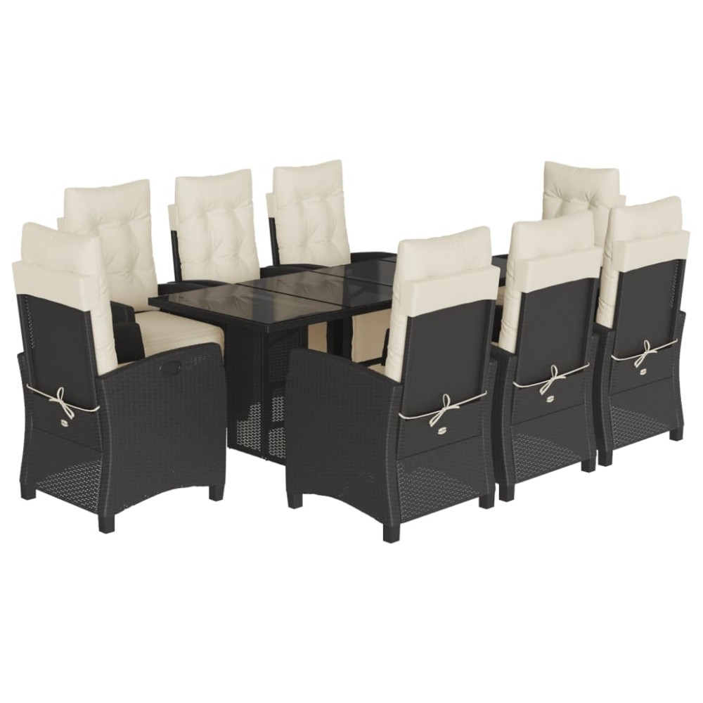 vidaXL Set mobilier de grădină cu perne, 9 piese, negru, poliratan