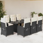 vidaXL Set mobilier de grădină cu perne, 9 piese, negru, poliratan