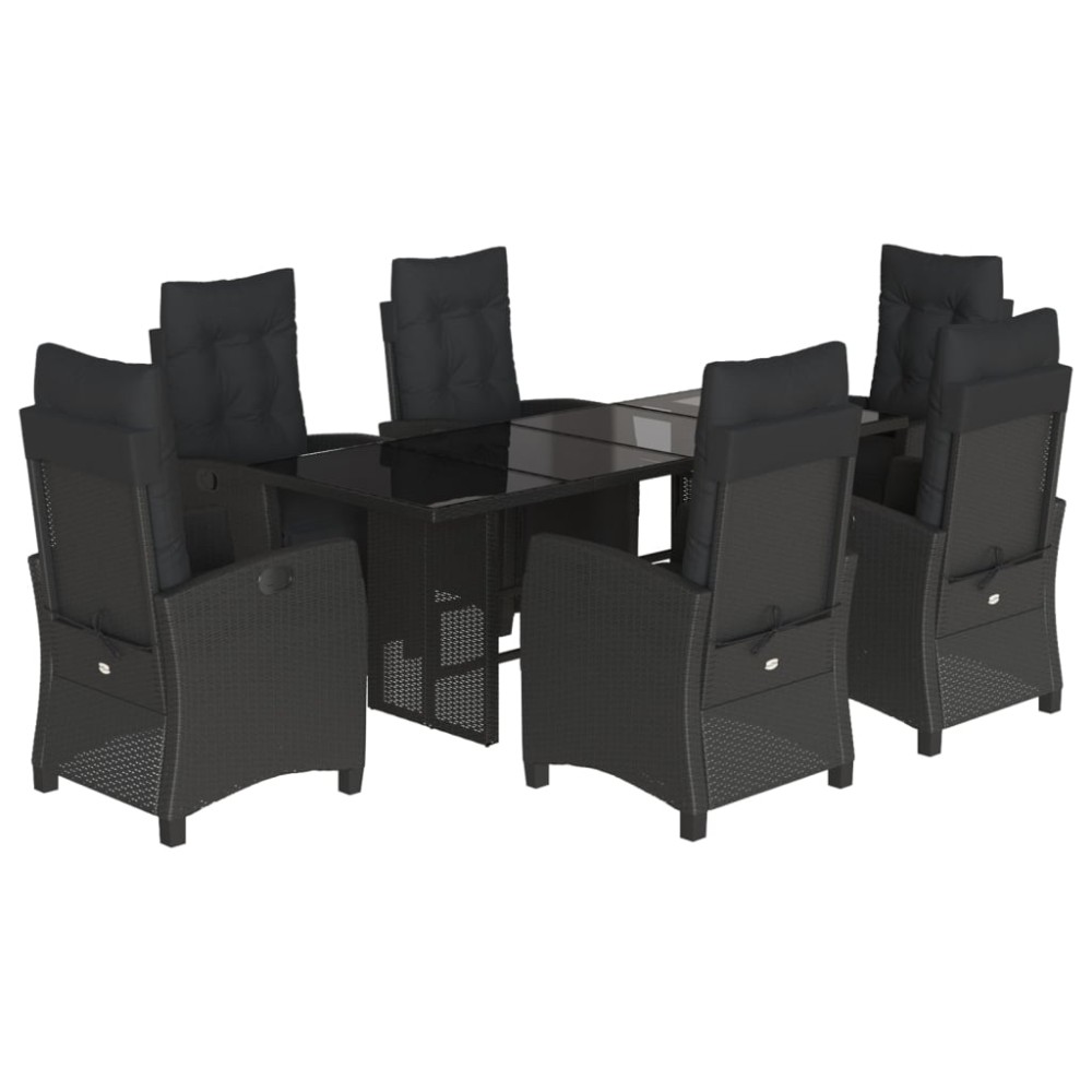 vidaXL Set mobilier de grădină cu perne, 7 piese, negru, poliratan