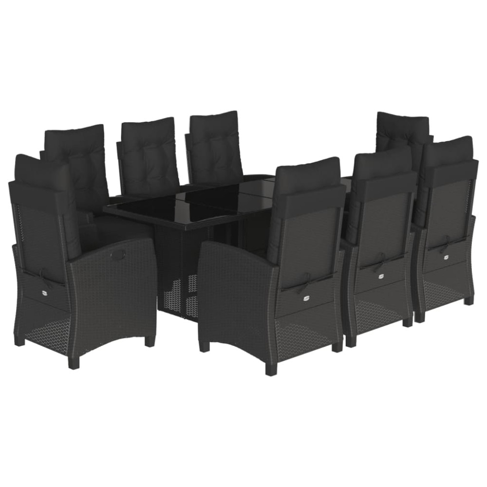 vidaXL Set mobilier de grădină cu perne, 9 piese, negru, poliratan
