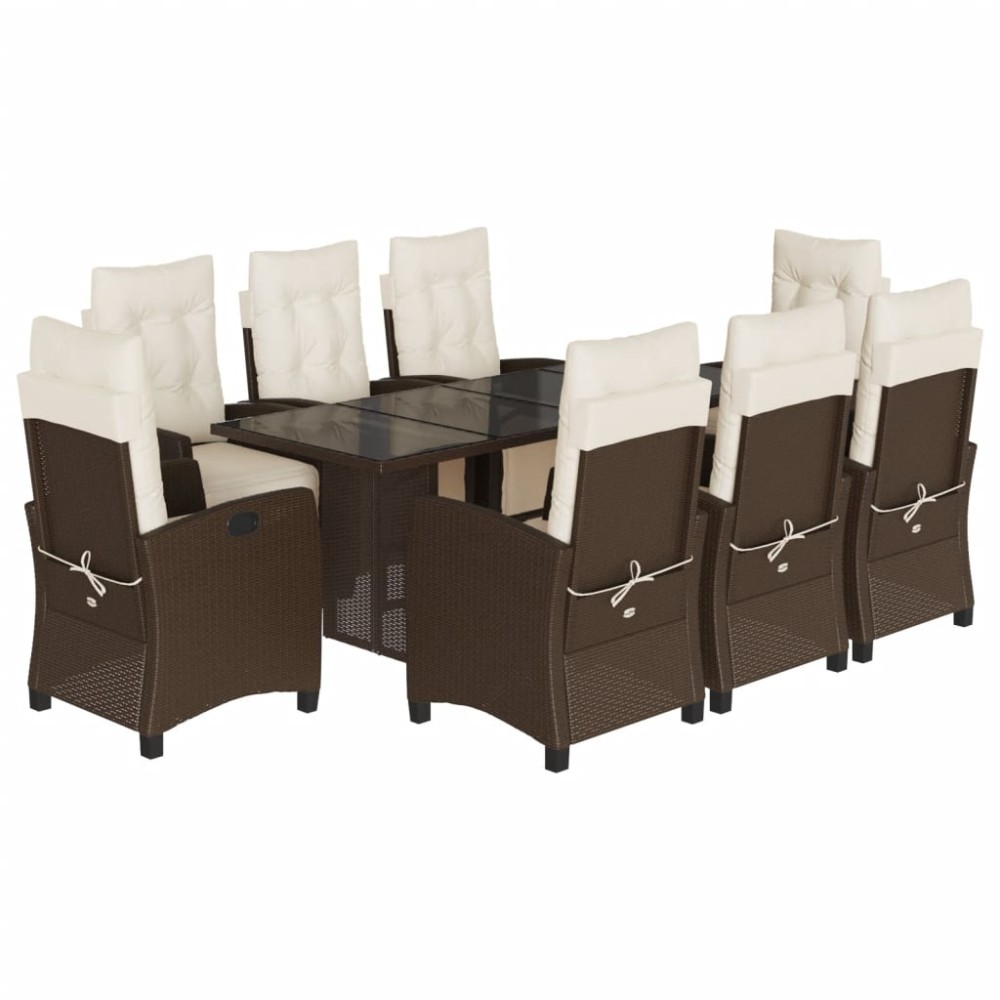 vidaXL Set mobilier de grădină cu perne, 9 piese, maro, poliratan