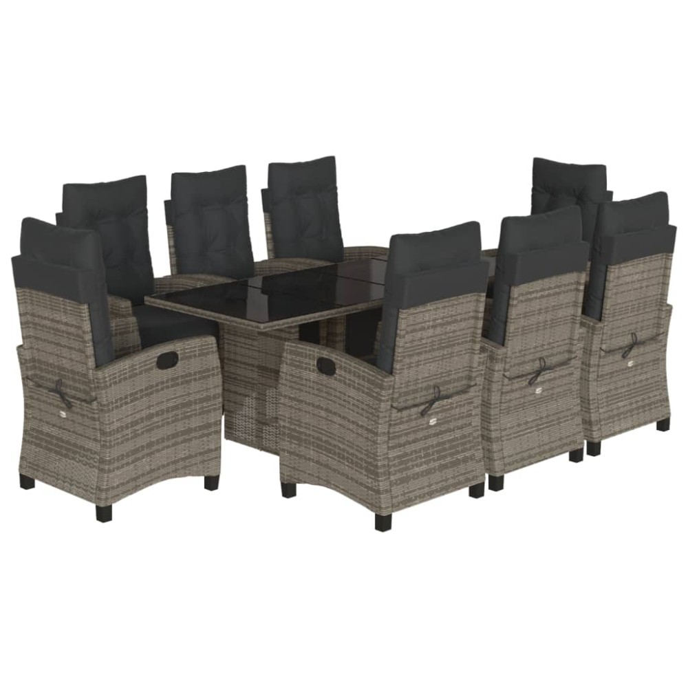 vidaXL Set mobilier grădină cu perne, 9 piese, gri, poliratan