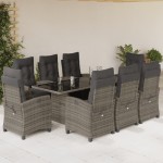 vidaXL Set mobilier grădină cu perne, 9 piese, gri, poliratan