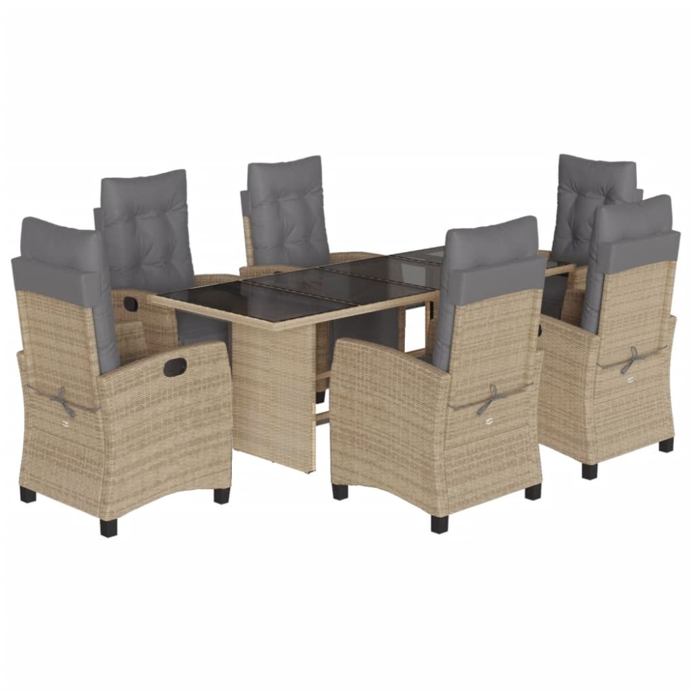 vidaXL Set mobilier pentru grădină, 7 piese, cu perne, bej, poliratan