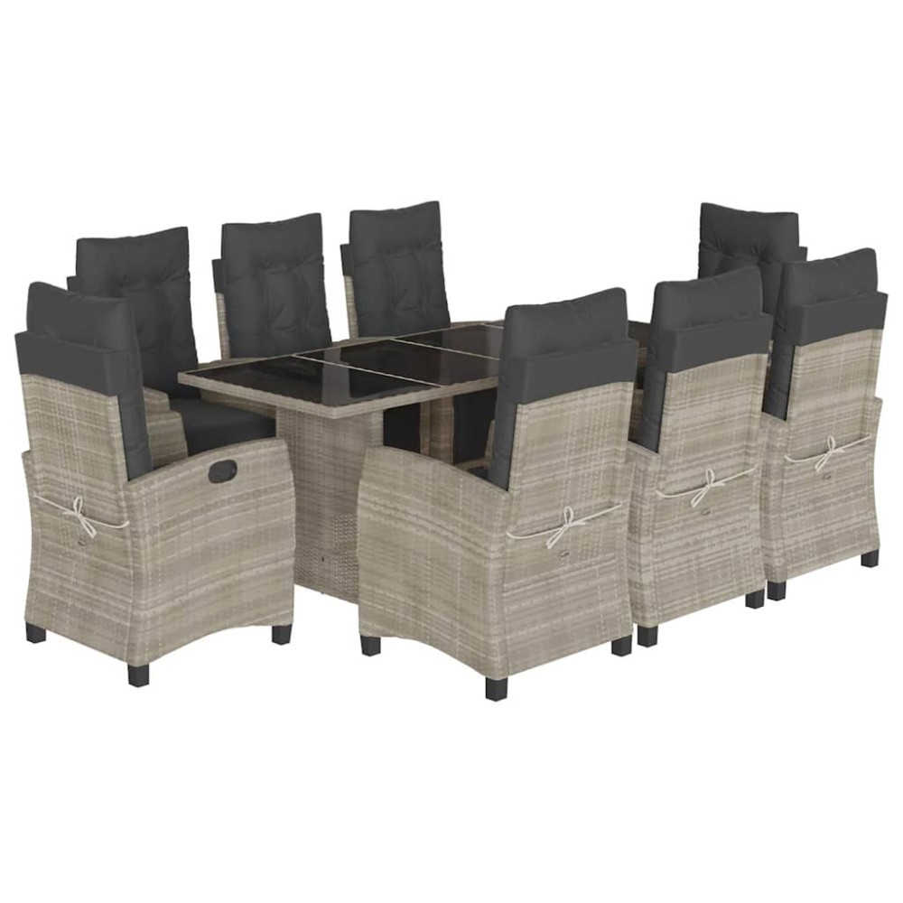 vidaXL Set mobilier grădină cu perne, 9 piese, gri deschis, poliratan
