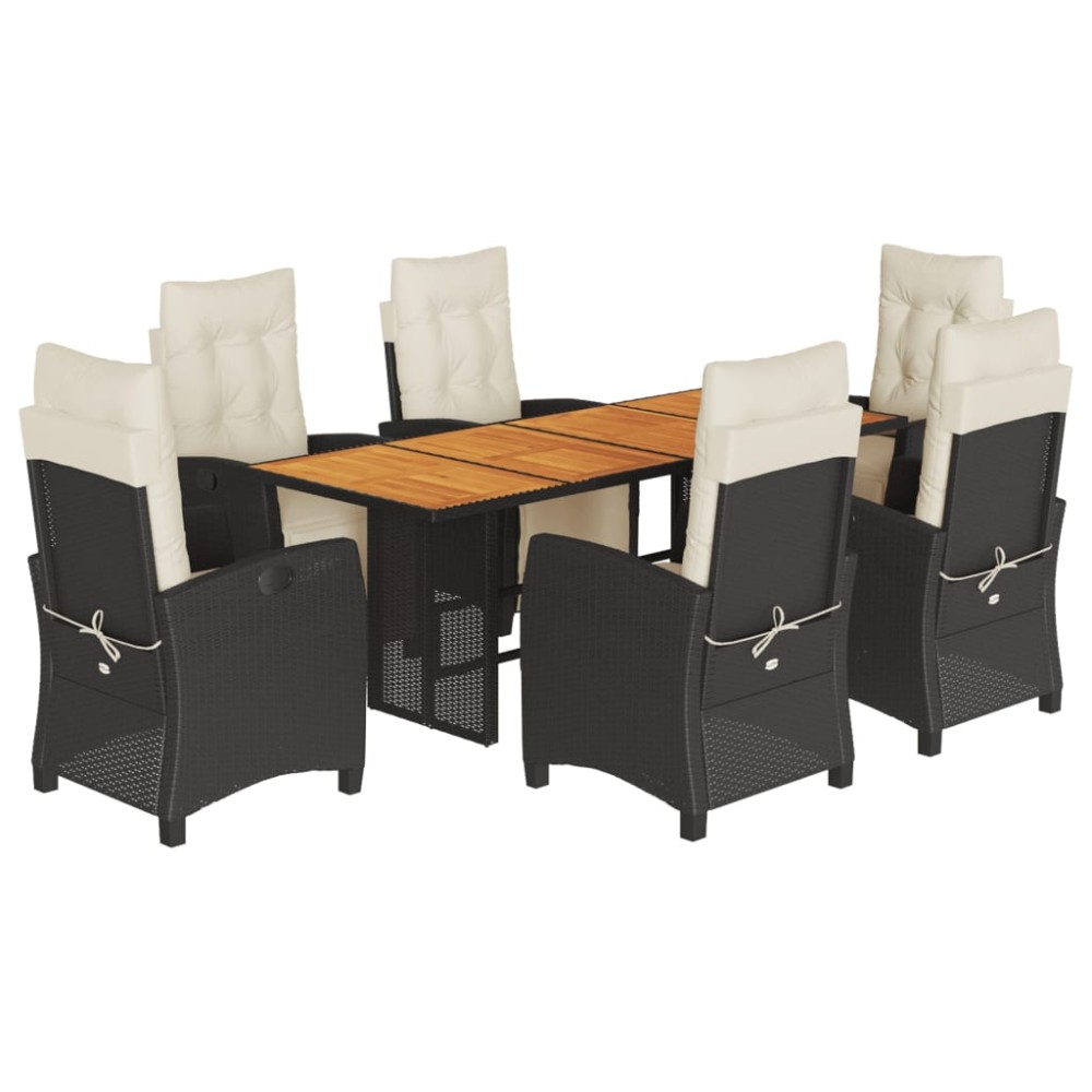 vidaXL Set mobilier de grădină cu perne, 7 piese, negru, poliratan