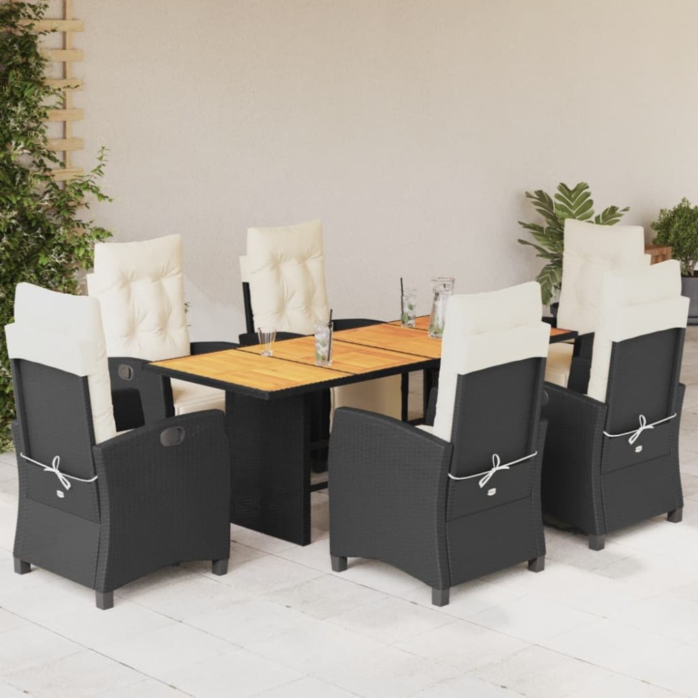 vidaXL Set mobilier de grădină cu perne, 7 piese, negru, poliratan