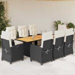 vidaXL Set mobilier de grădină cu perne, 9 piese, negru, poliratan vidaXL Set mobilier de grădină cu perne, 9 piese, negru, poliratan