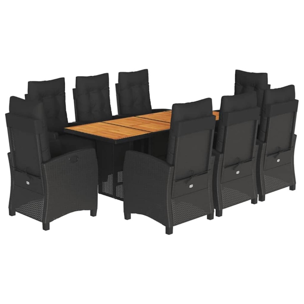 vidaXL Set mobilier de grădină cu perne, 9 piese, negru, poliratan