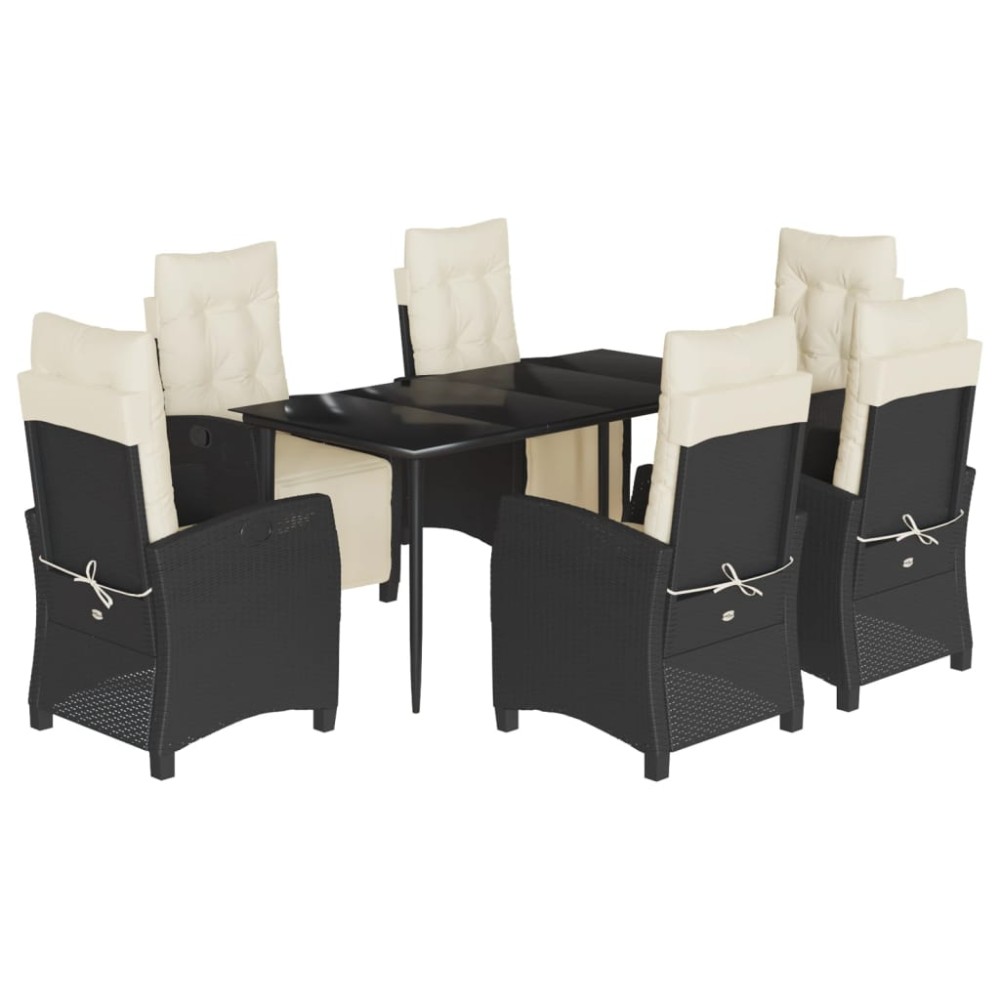 vidaXL Set mobilier de grădină cu perne, 7 piese, negru, poliratan