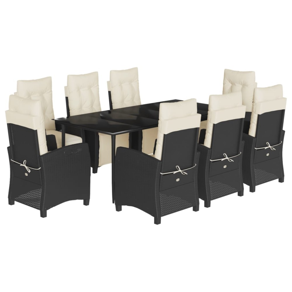 vidaXL Set mobilier de grădină cu perne, 9 piese, negru, poliratan