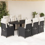 vidaXL Set mobilier de grădină cu perne, 9 piese, negru, poliratan