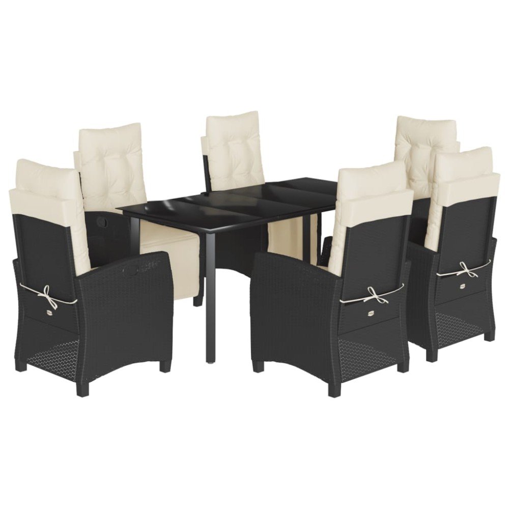 vidaXL Set mobilier de grădină cu perne, 7 piese, negru, poliratan