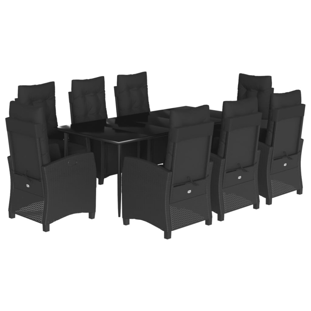 vidaXL Set mobilier de grădină cu perne, 9 piese, negru, poliratan