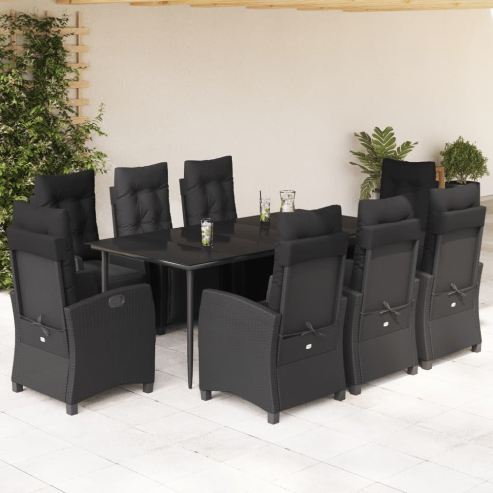 vidaXL Set mobilier de grădină cu perne, 9 piese, negru, poliratan