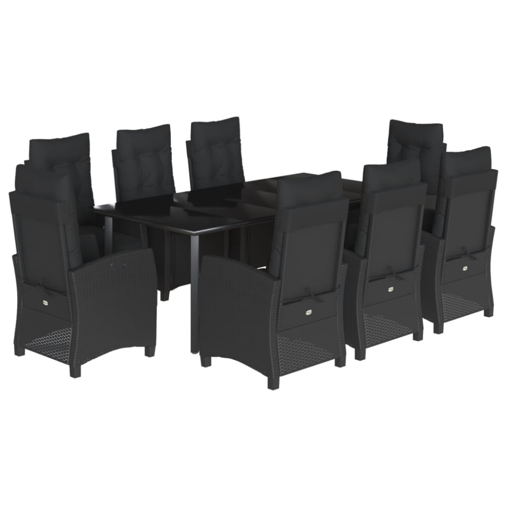 vidaXL Set mobilier de grădină cu perne, 9 piese, negru, poliratan