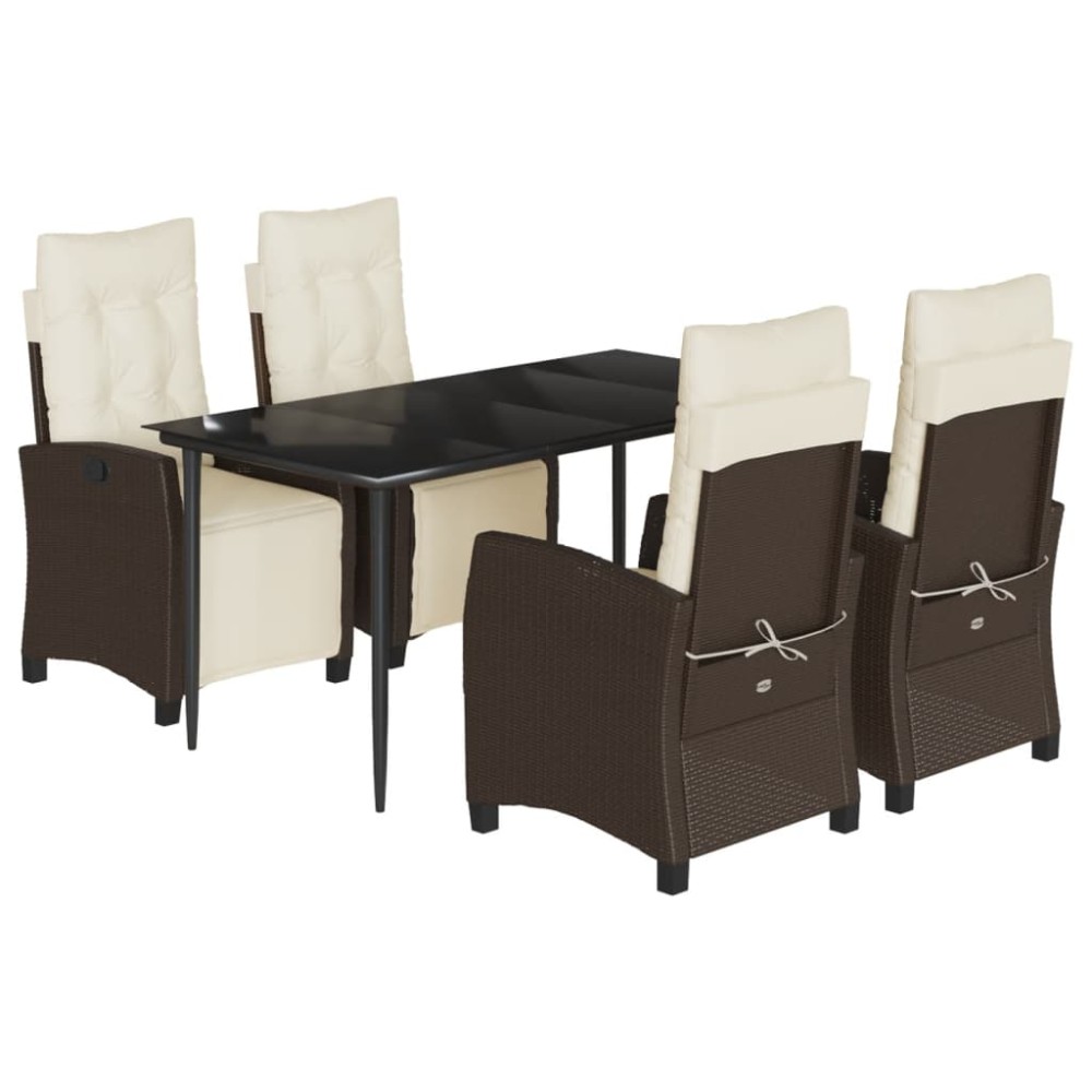 vidaXL Set mobilier de grădină, 5 piese, cu perne, maro, poliratan