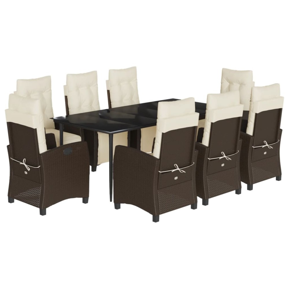 vidaXL Set mobilier de grădină cu perne, 9 piese, maro, poliratan