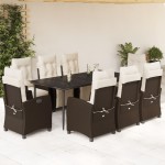 vidaXL Set mobilier de grădină cu perne, 9 piese, maro, poliratan