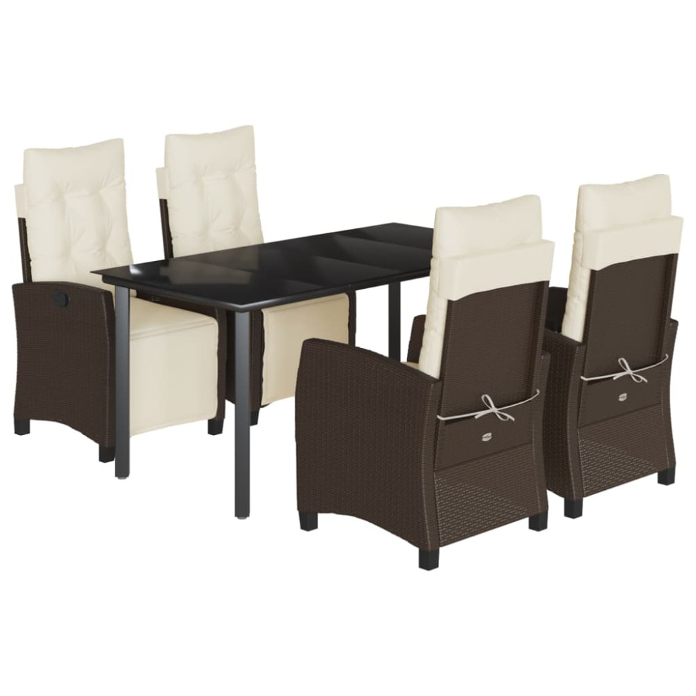 vidaXL Set mobilier de grădină, 5 piese, cu perne, maro, poliratan