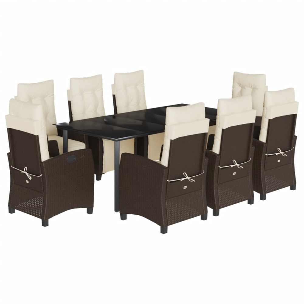 vidaXL Set mobilier de grădină cu perne, 9 piese, maro, poliratan