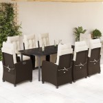 vidaXL Set mobilier de grădină cu perne, 9 piese, maro, poliratan