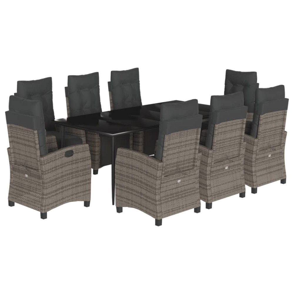 vidaXL Set mobilier grădină cu perne, 9 piese, gri, poliratan