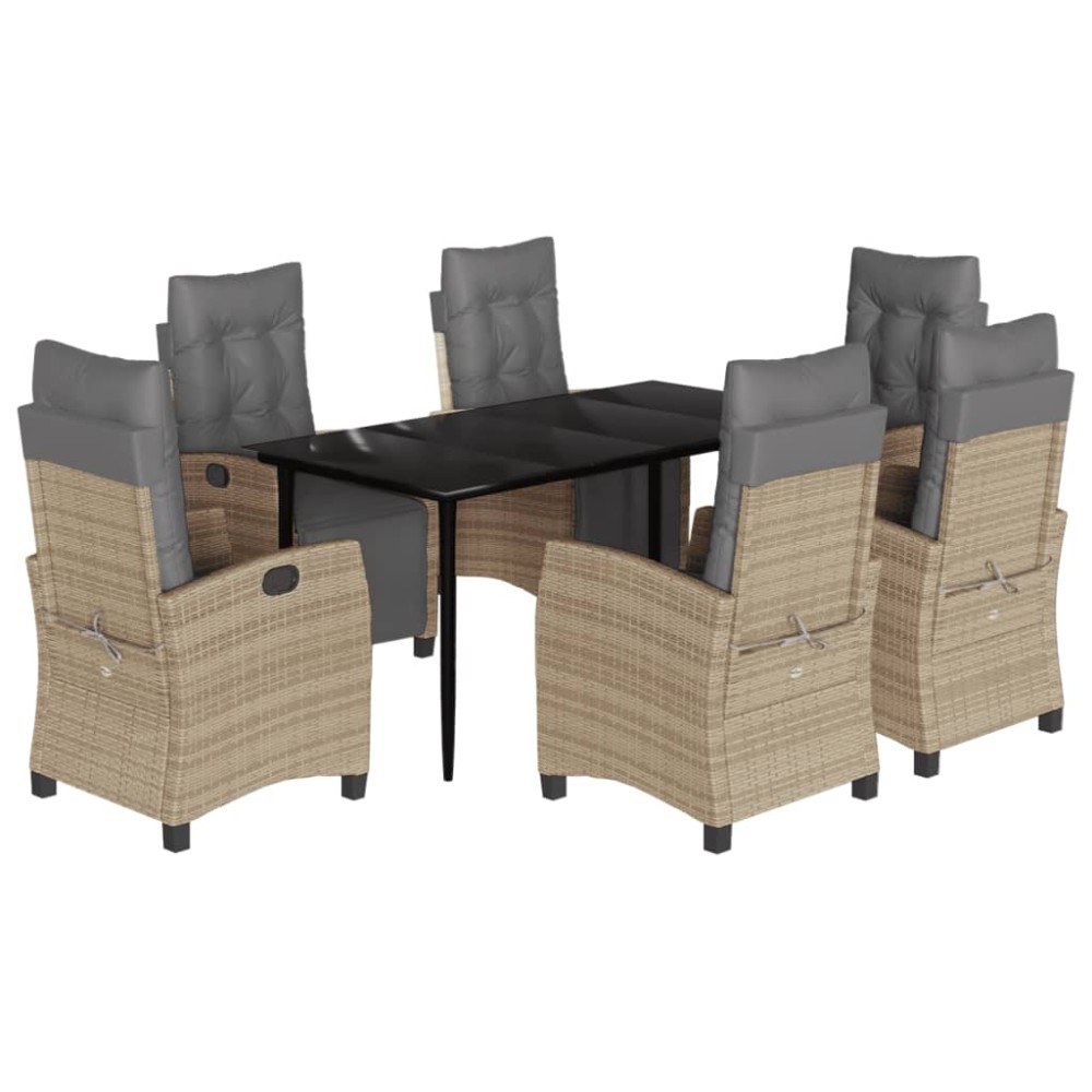 vidaXL Set mobilier pentru grădină, 7 piese, cu perne, bej, poliratan