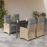 vidaXL Set mobilier pentru grădină, 5 piese, cu perne, bej, poliratan vidaXL Set mobilier pentru grădină, 5 piese, cu perne, bej, poliratan