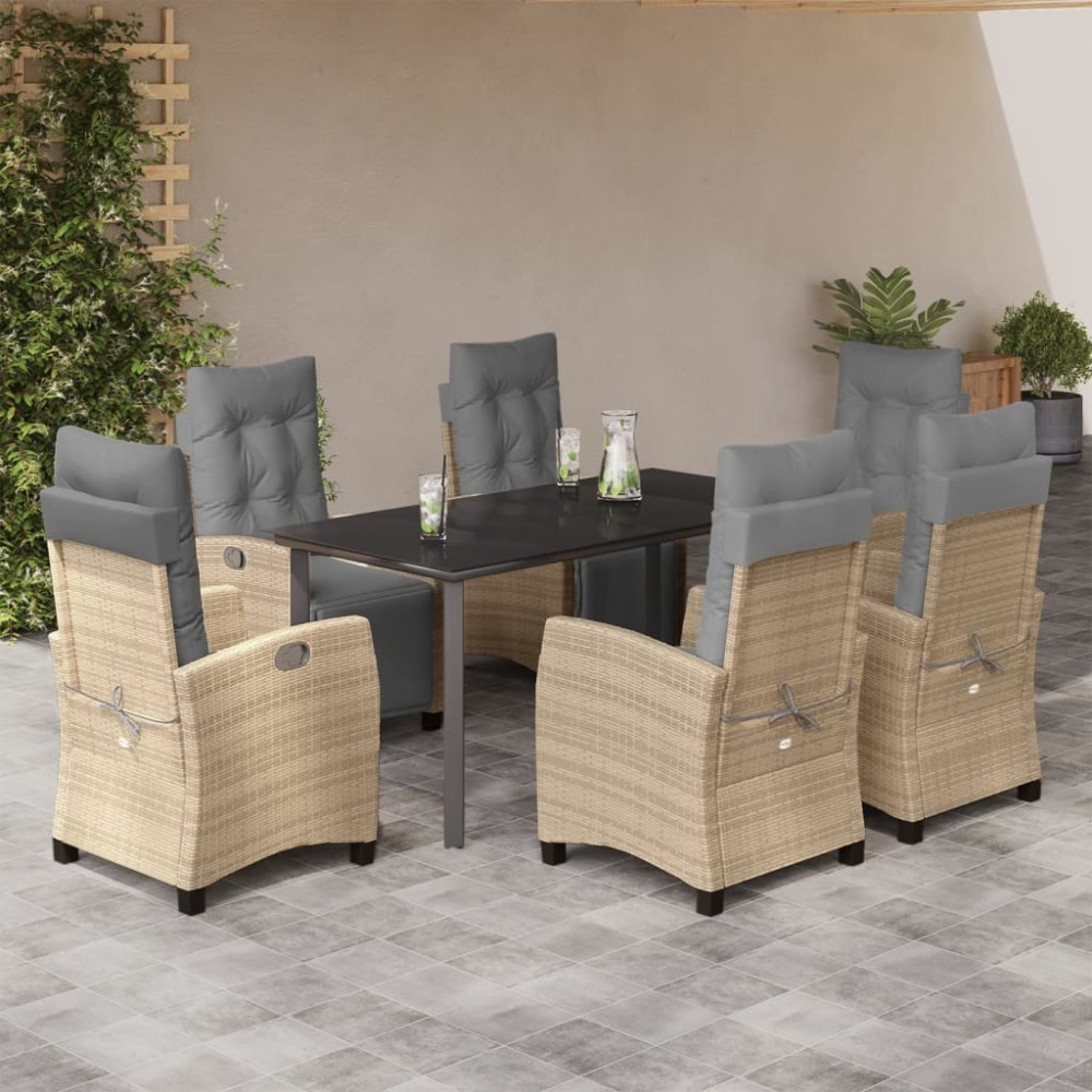 vidaXL Set mobilier pentru grădină, 7 piese, cu perne, bej, poliratan