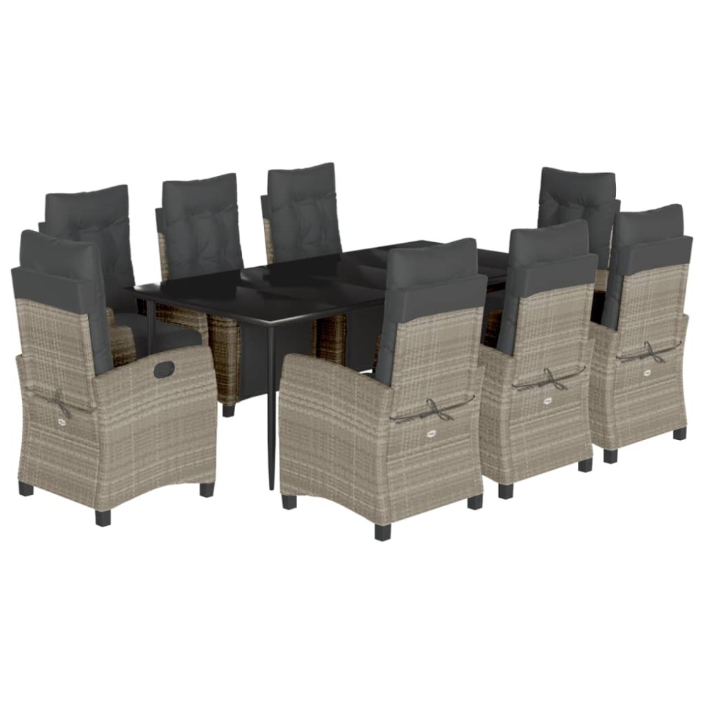 vidaXL Set mobilier grădină cu perne, 9 piese, gri deschis, poliratan